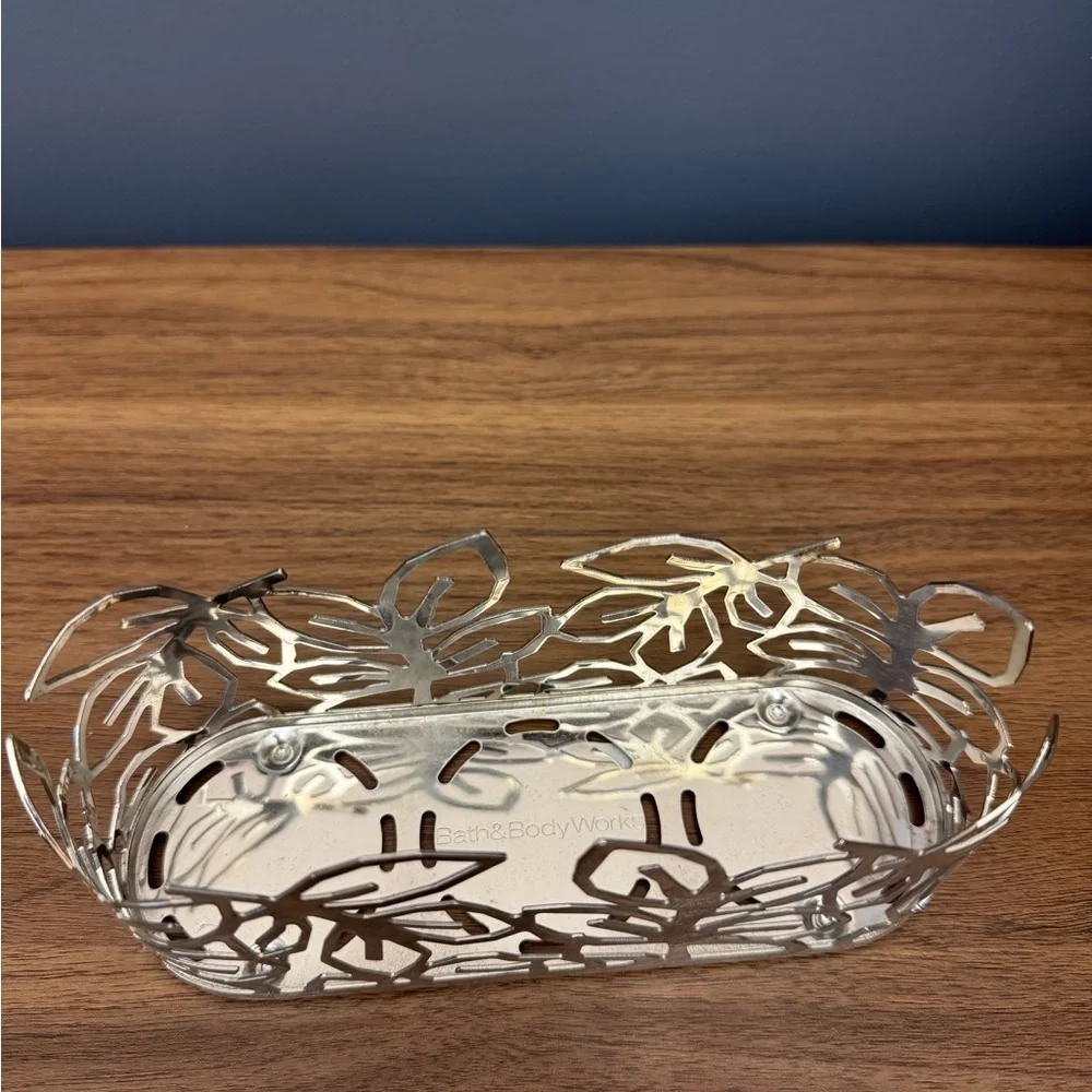 B&BW - Silver Leaf Design Small 3 Candle Holder - Decorative Tray